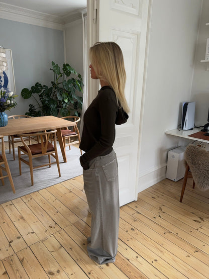 Isaline ribbed hoodie with zip - Brown