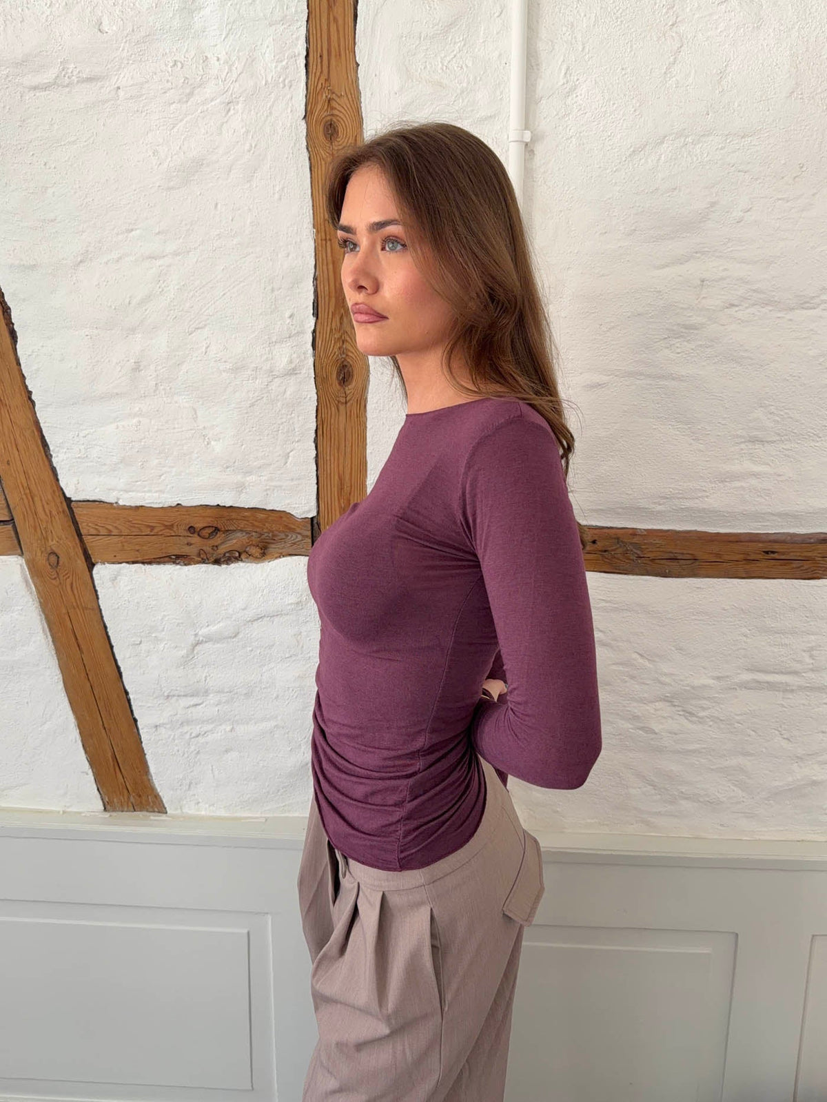 Kaia long-sleeved cashmere blouse – Purple