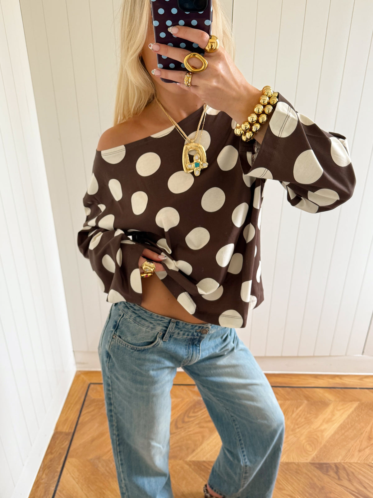 Scandivv blouse with polka dots - Brown/off white