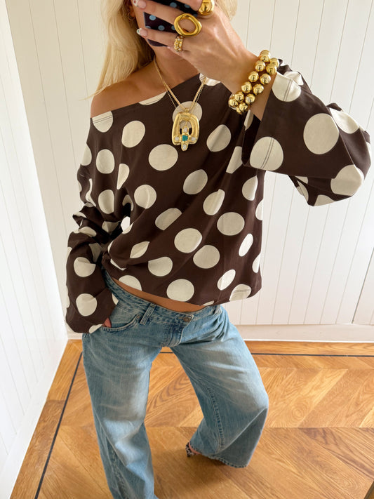 Scandivv blouse with polka dots - Brown/off white
