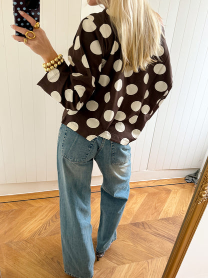 Scandivv blouse with polka dots - Brown/off white
