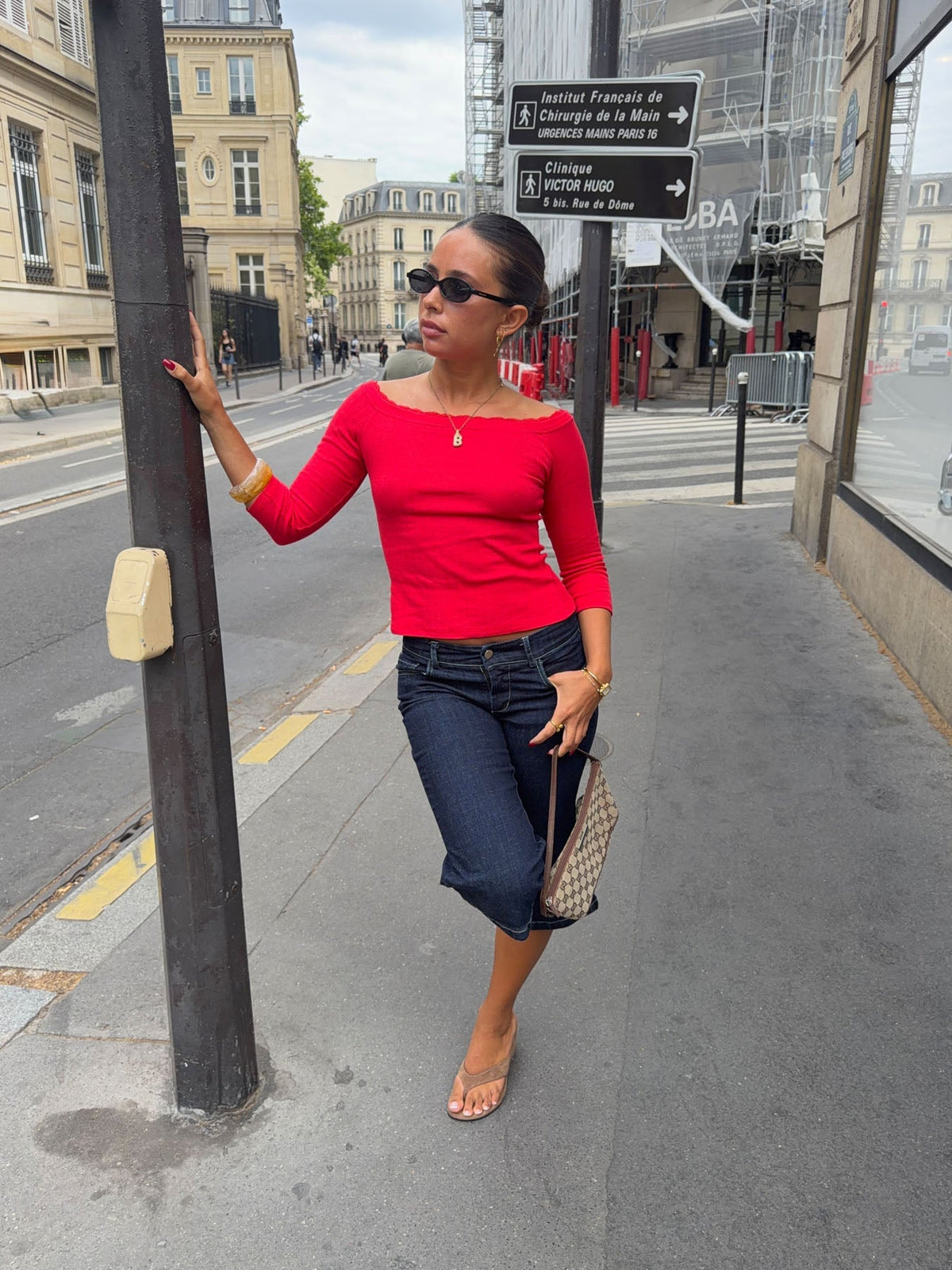 Agatha pointelle blouse with 3/4 sleeves - Red