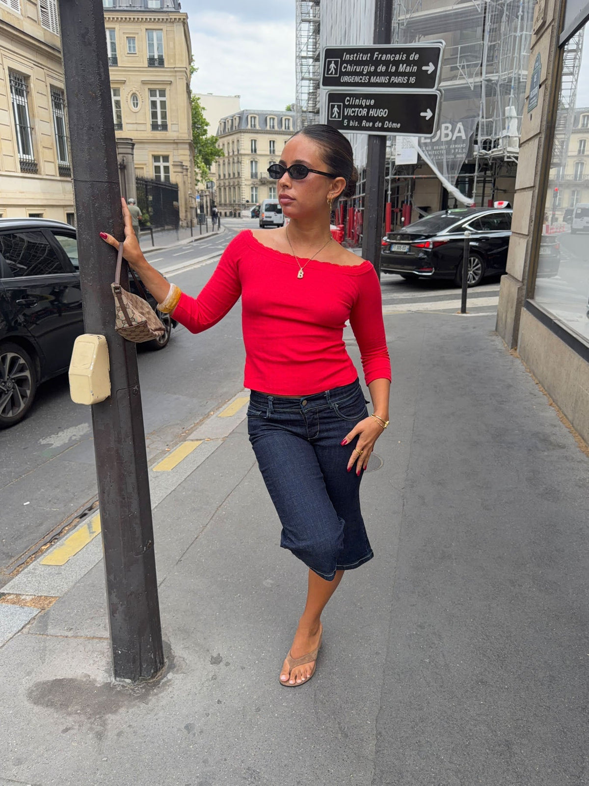 Agatha pointelle blouse with 3/4 sleeves - Red