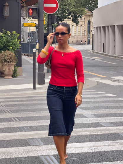 Agatha pointelle blouse with 3/4 sleeves - Red