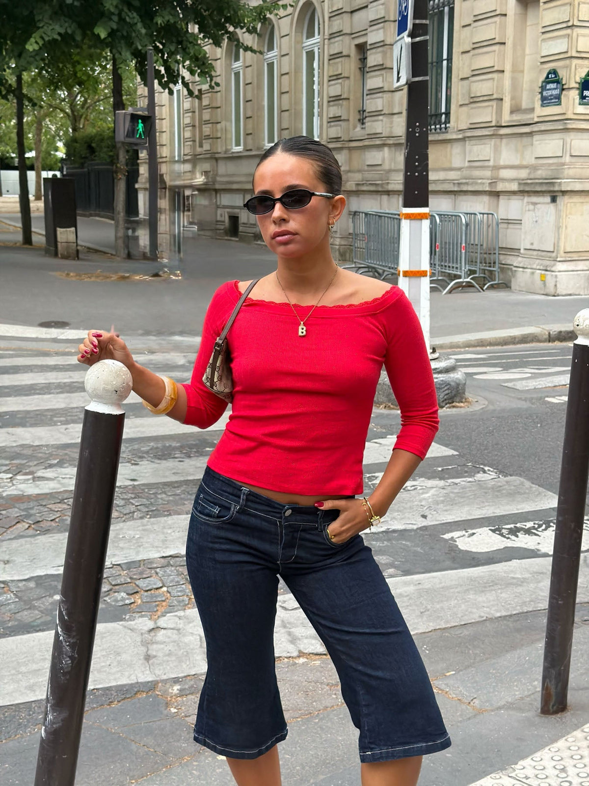 Agatha pointelle blouse with 3/4 sleeves - Red