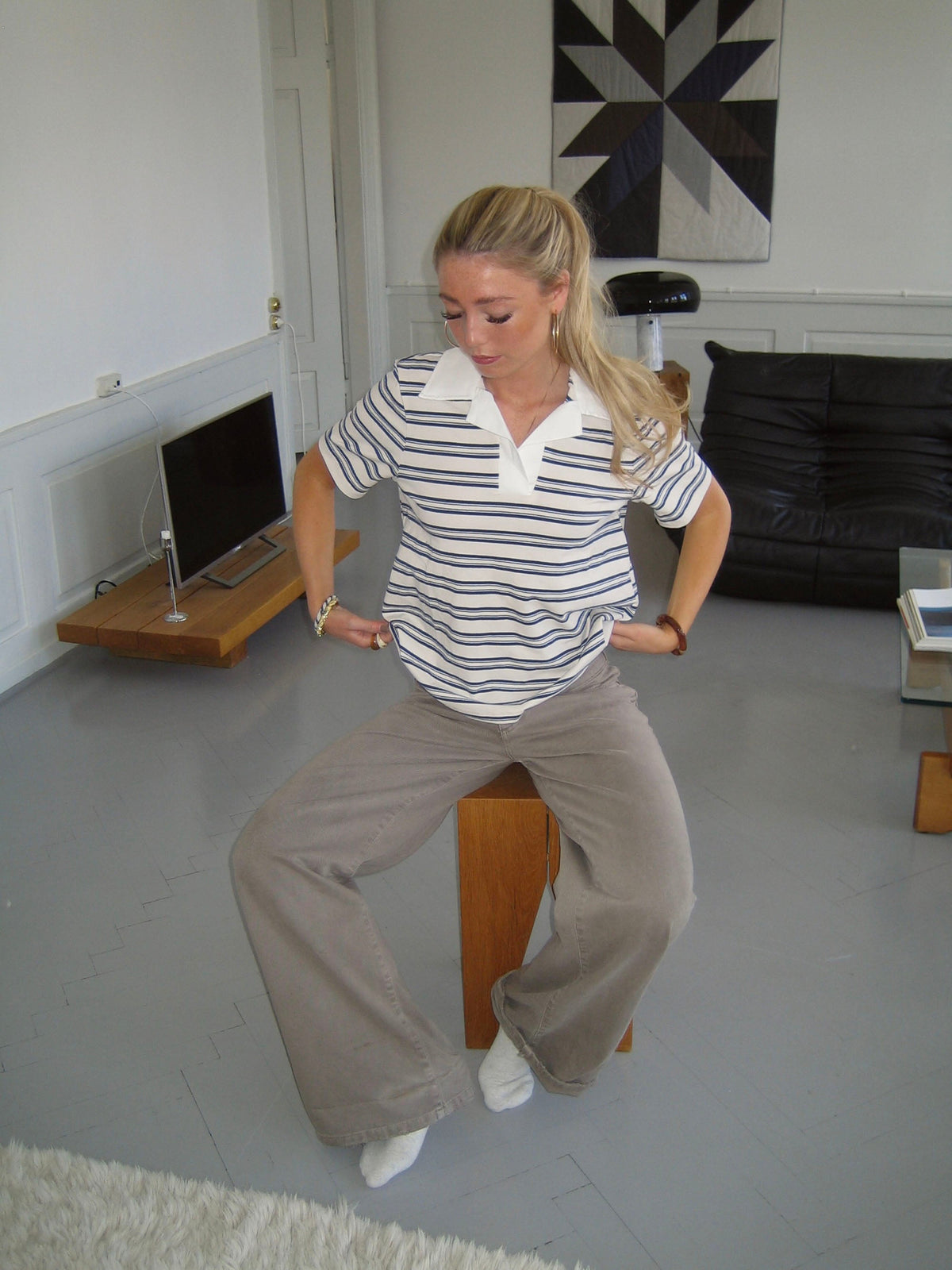 Line striped polo - White/beige/navy