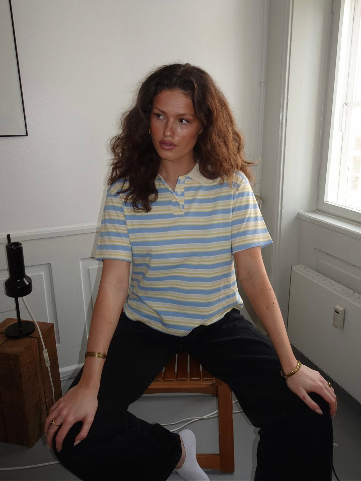 Autine striped polo t-shirt – Yellow/blue