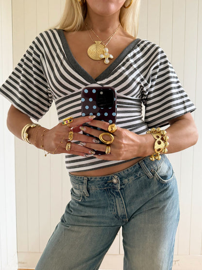 Scandivv blouse with stripes - Grey/white