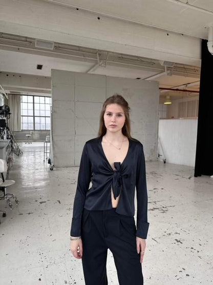 Freja satin blouse - Navy