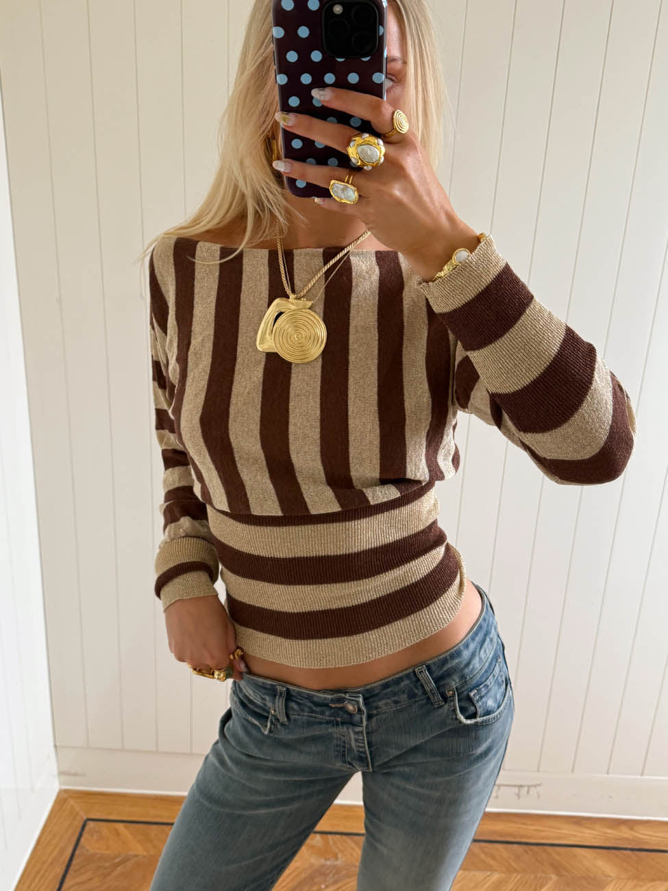 Scandivv fitted blouse with glitter – Brown/gold