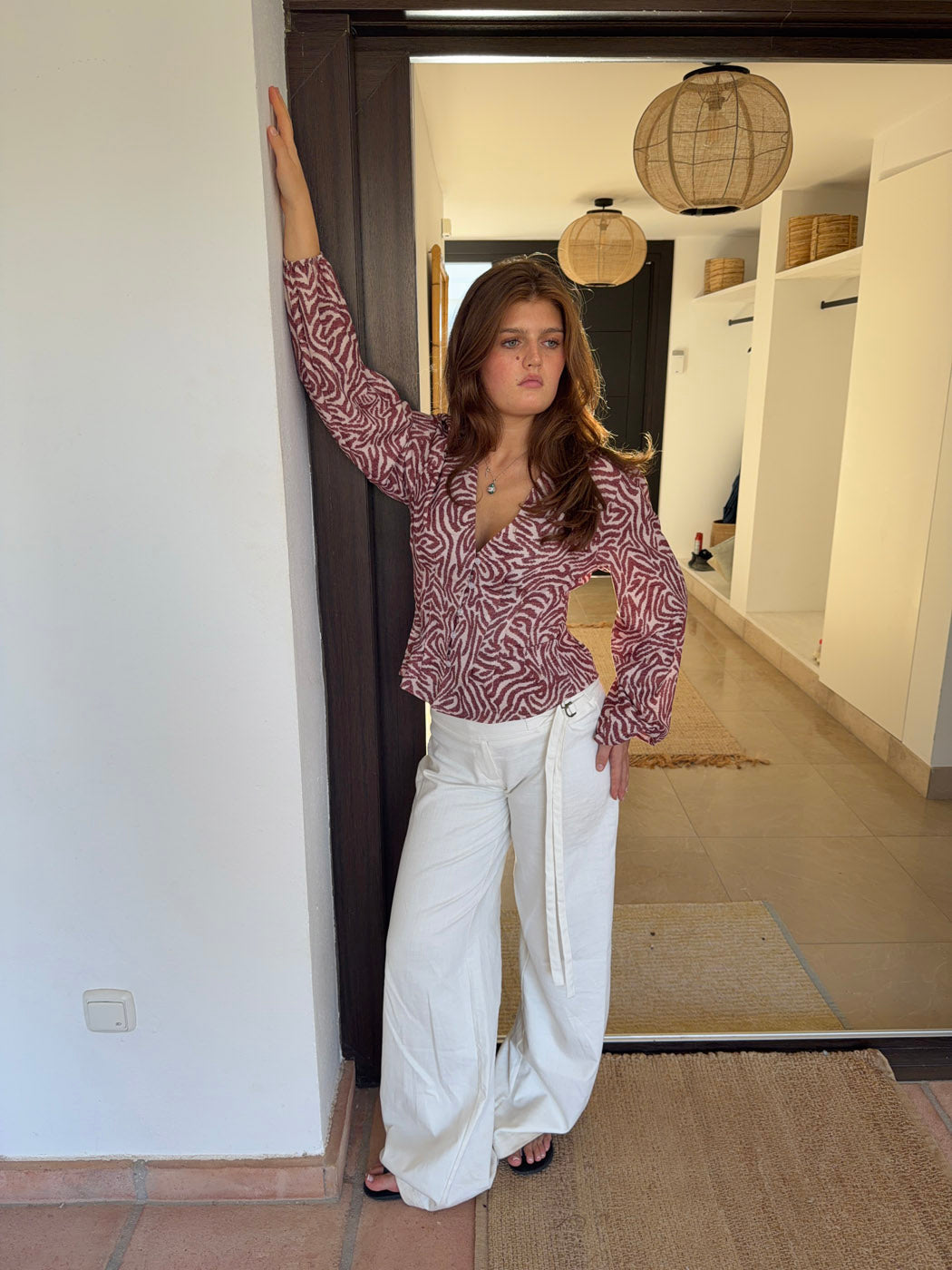 Alissa blouse with pattern - Red/white