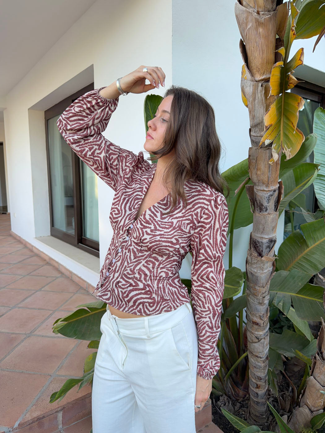 Alissa blouse with pattern - Red/white